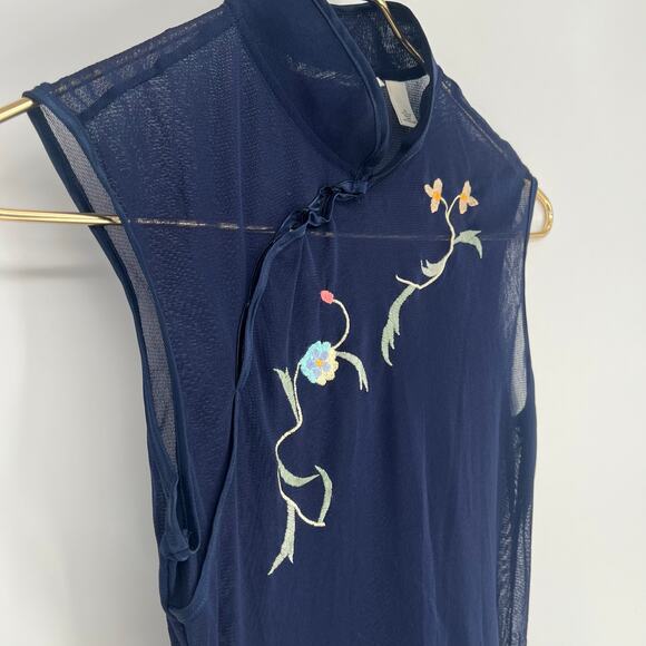 Victoria's Secret 90's Navy Blue Sheer Micro Mesh Cheongsam Kimono Maxi Gown XS - Picture 8 of 9